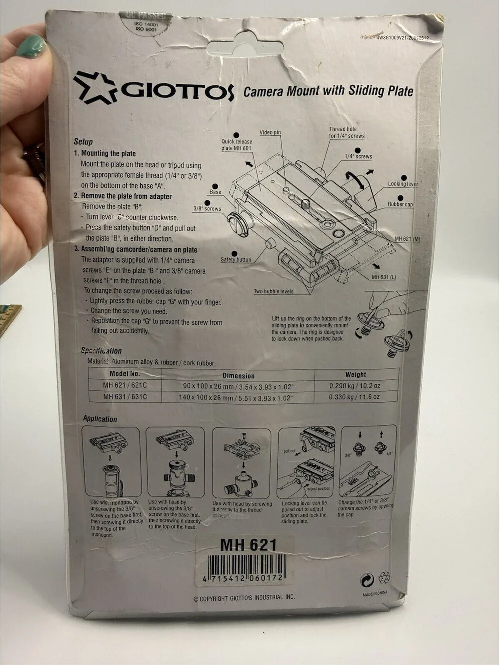 Giottos MH621 Quick Release Assembly with Quick Release Plate